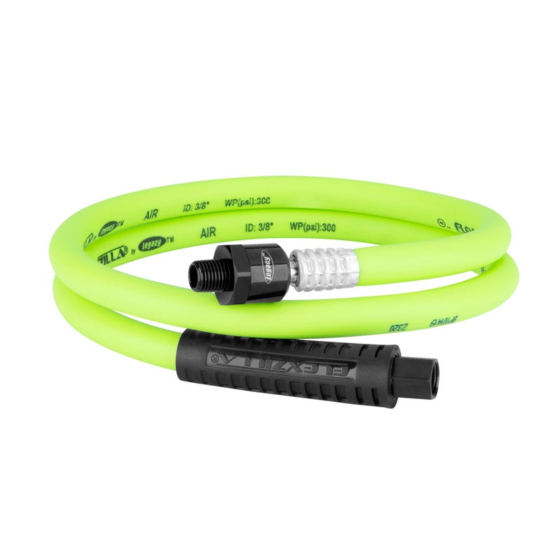 Flexzilla Swivel Whip Air Hose, 3/8 in. x 4 ft. (1/4" MNPT Ball Swivel x 1/4" FNPT Ends), Heavy Duty, Lightweight, Hybrid, ZillaGreen - HFZ3804YW2B - Image 1